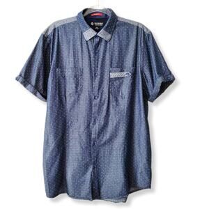 90s Akademiks Men Button Shirt XXL Tailored Fit Blue Short Sleeve Casual VTG